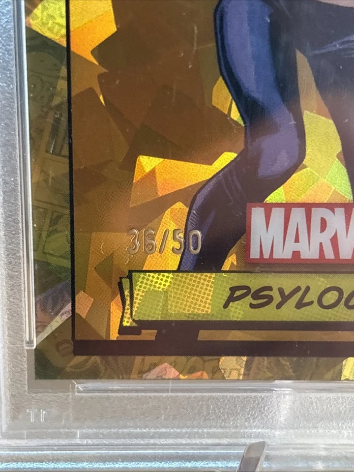 2024 Topps Chrome Marvel Sapphire TRUE GOLD 36/50 Psylocke #52 PSA 9 POP 1 - Image 2 of 4