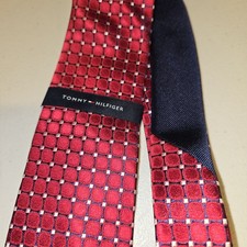 Tommy Hilfiger Silk Tie Red  Blue Geometric Square NWT New