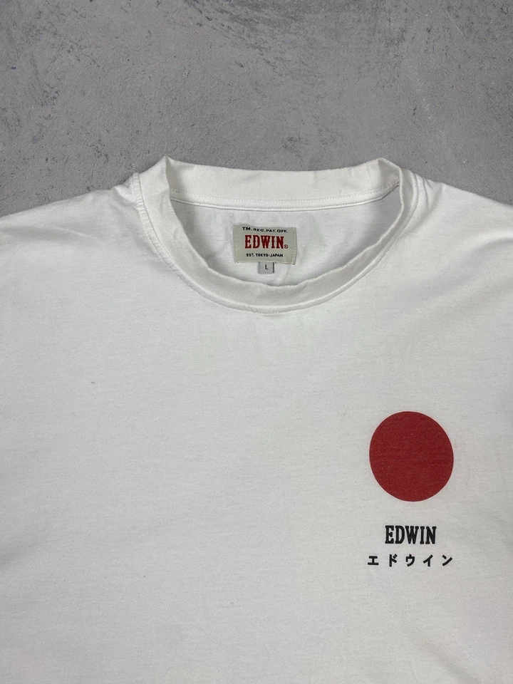 Edwin T Shirt Mens Size L White  Short Sleeve Japanese Sun Edwin T Shirt Cotton - Image 4 of 4