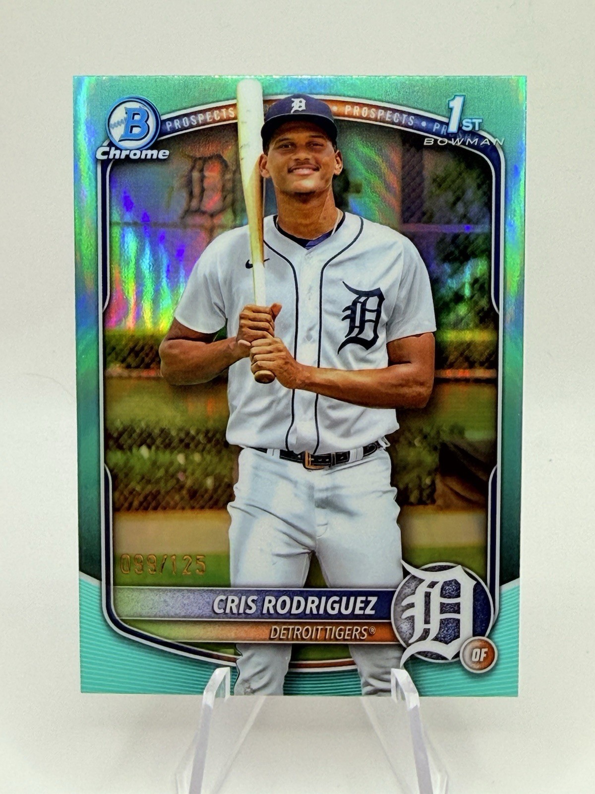 2025 Bowman 1st Chrome Cris Rodriguez Aqua Refractor /125 Tigers