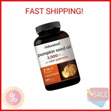 NatureBell Pumpkin Seed Oil 3,000mg with Saw Palmetto - 240 Softgels - Rich in O