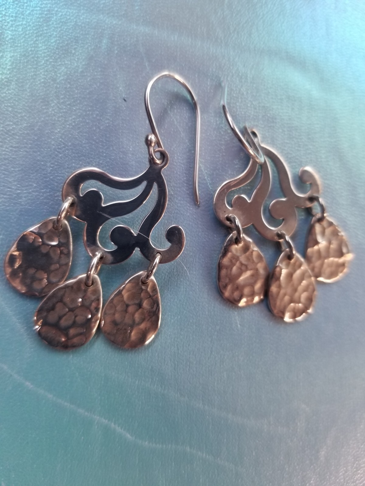 Artisan Silver 'Wave' Dangle Earrings Hammered Si… - image 5
