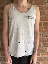 Fruit of the Loom Vintage Graphic Print Gray Tank Top M Lightweight Distressed