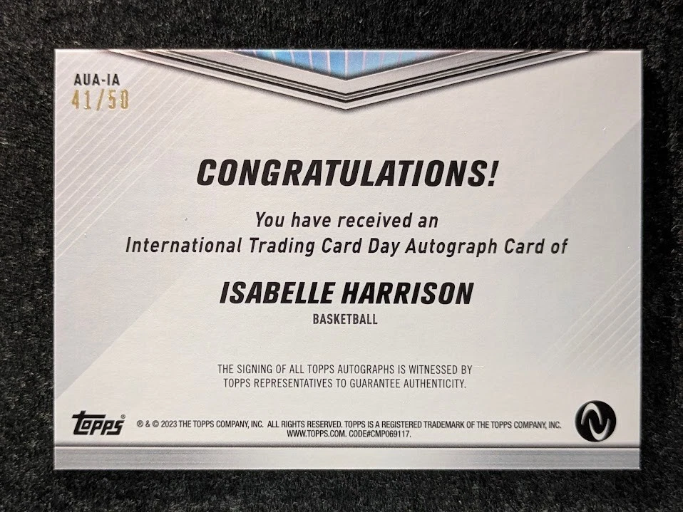 2023 Topps International Trading Card Day ISABELLE HARRISON 41/50 Auto #AUA-IA - Image 2 of 3
