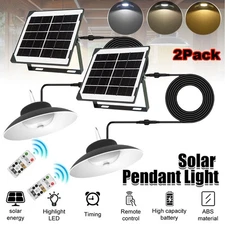 2x Solar Pendant Lights Outdoor Indoor Dusk to Dawn Garden Barn Yard Shed Lamp