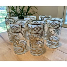 Georges Briard 24k Gold and White Highball Vintage MCM set of 6