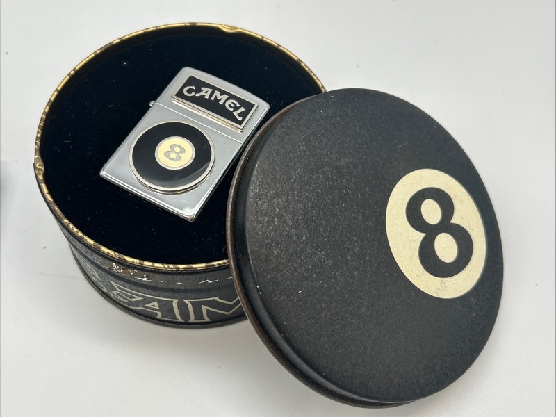 MTB- Vintage 1994 Camel Zippo Lighter - 8 Ball Tin Case.  Unstruck, Orange Tag