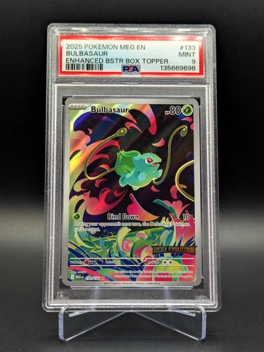 PSA 9 Mint Bulbasaur 2025 Enhanced Bstr. Box Topper Mega Evolution IR 133/132