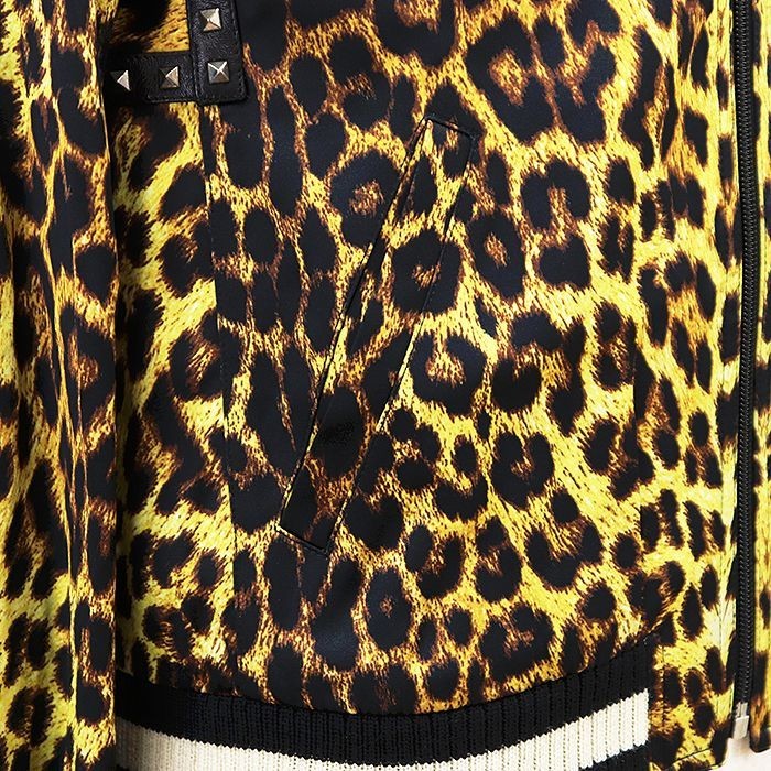 SAINT LAURENT PARIS Leopard Studded Bomber Jacket Size 44 Yellow