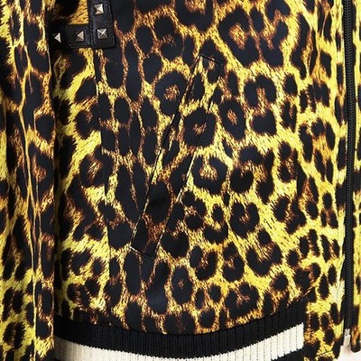 SAINT LAURENT PARIS Leopard Studded Bomber Jacket Size 44 Yellow