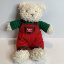 Osh Kosh B Gosh White Teddy Bear Red Overalls Plush Stuffed Animal 12"