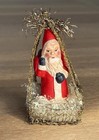 Antico Babbo Natale in ceramica argilla con cesto di filo ornamento natalizio 3"