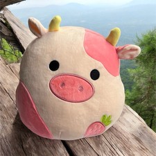 Plush Cow Stuffed Animal Medium Pink Beige with Strawberry Detail