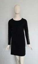 Tahari Size XS Black Jeresy Stretch Long Sleeve Shift Dress Lace Accent