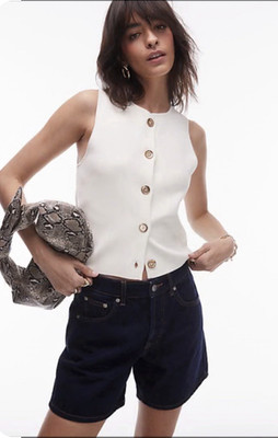 MANGO MNG Women's PINIPON Gold Tone Buttons Fine Knit Vest in Buttermilk size L