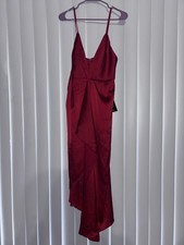Lulus Red Satin Wrap Dress V-Neck Sleeveless Strappy Long Polyester Size M
