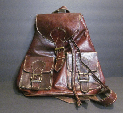 Medical Leather Backpack in Brown, Beige Stitching and Antique Gold Hardware