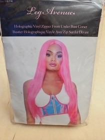 NEW Iridescent Holographic Zip Front Under Bust Corset EDC EDM Festival Rave S/M