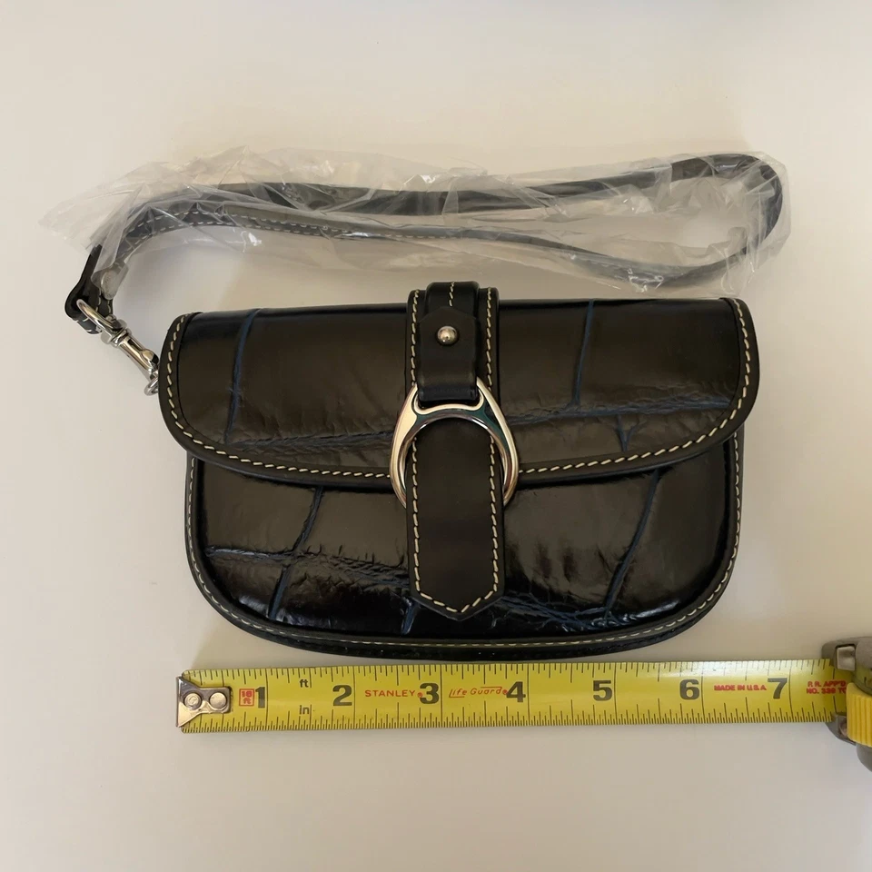 Dooney & Bourke Bolso sin asas Negro Cuero Muñequera Cartera Monedero Guijarro Plata Foto 4 de 4