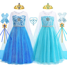 Kids Girls Elsa Princess Costume Birthday Cosplay Party Fancy Dress
