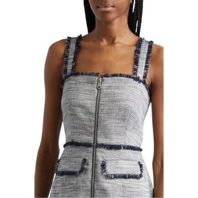 NWT CINQ A SEPT Odie Metallic Fringe Detail Linen Blend Tweed Mini Dress 2 $365