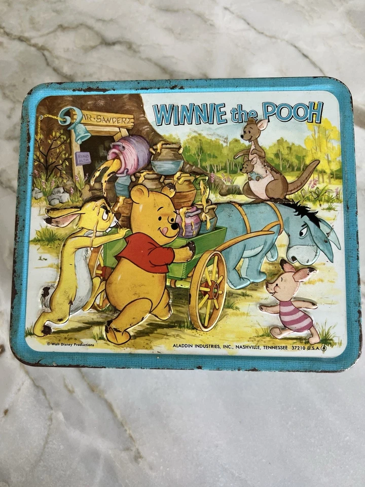 Fiambrera metálica vintage Winnie the Pooh Piglet Eeyore Tigger tema Foto 2 de 4