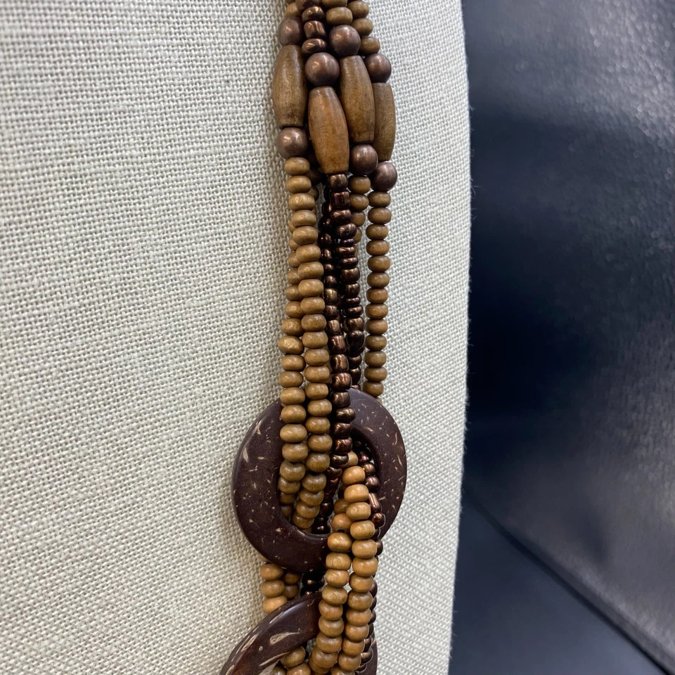 Collar Multi Hilo Madera y Disco Cuentas Marrón Boho Foto 3 de 4