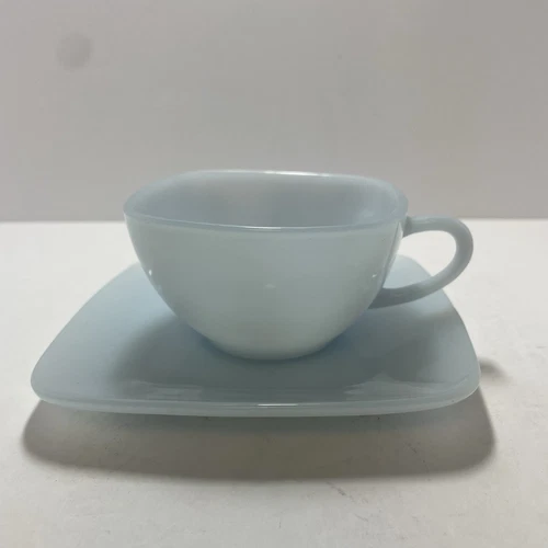 Vintage Fire King Delphite Blue Azurite Charm Square Coffee Tea Cup & Saucer