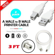 2 Pack 3FT 3FEET USB 2.0 A TO B HIGH SPEED PRINTER SCANNER CABLE CORD White