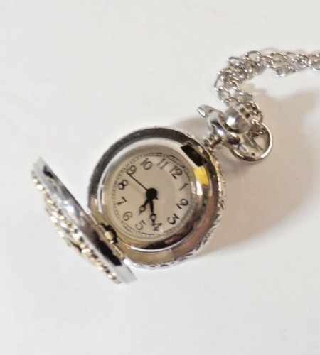 Pocket / Pendant Watch Rose Gold/Silver Toned Women's H 32 in Chain New Battery - Picture 6 of 10