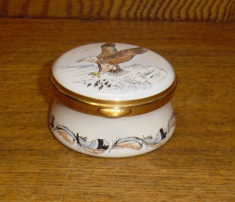 Staffordshire Enamels American Collection 1981 Bald Eagle Trinket Box - 2 1/2