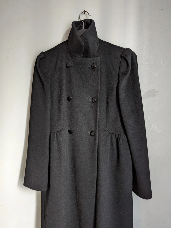 Vintage 70s long wool peacoat overcoat black XS S 34" Biba style goth - Image 4 of 4