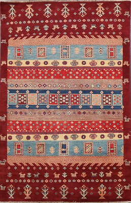 Tribal Super Kazak Vegetable Dye Oriental Area Rug Hand-Knotted Wool 4x6 Carpet