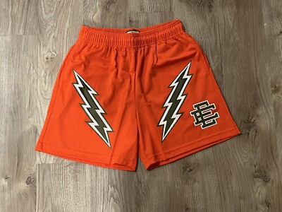 Size L- Eric Emmanuel EE Basic Shorts Lightning Bolt Orange/Green