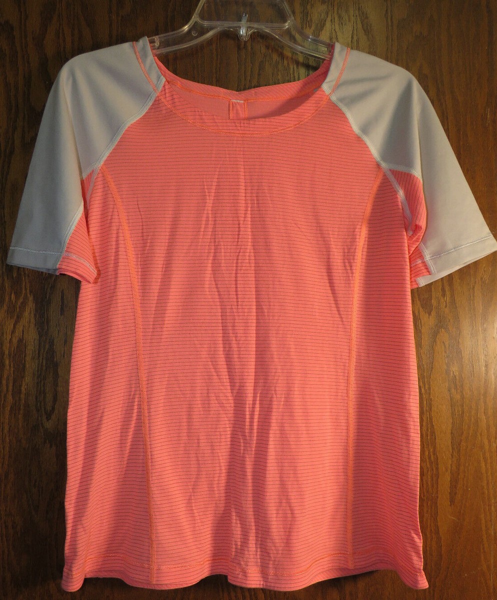 Lululemon 8 Turn It Up Tee Pop Orange Dune Beige Reflective Silverescent EUC!