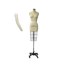 Size 4 Linen Half Body Pro Female Dress Form Mannequin with Arm & Padding Kit