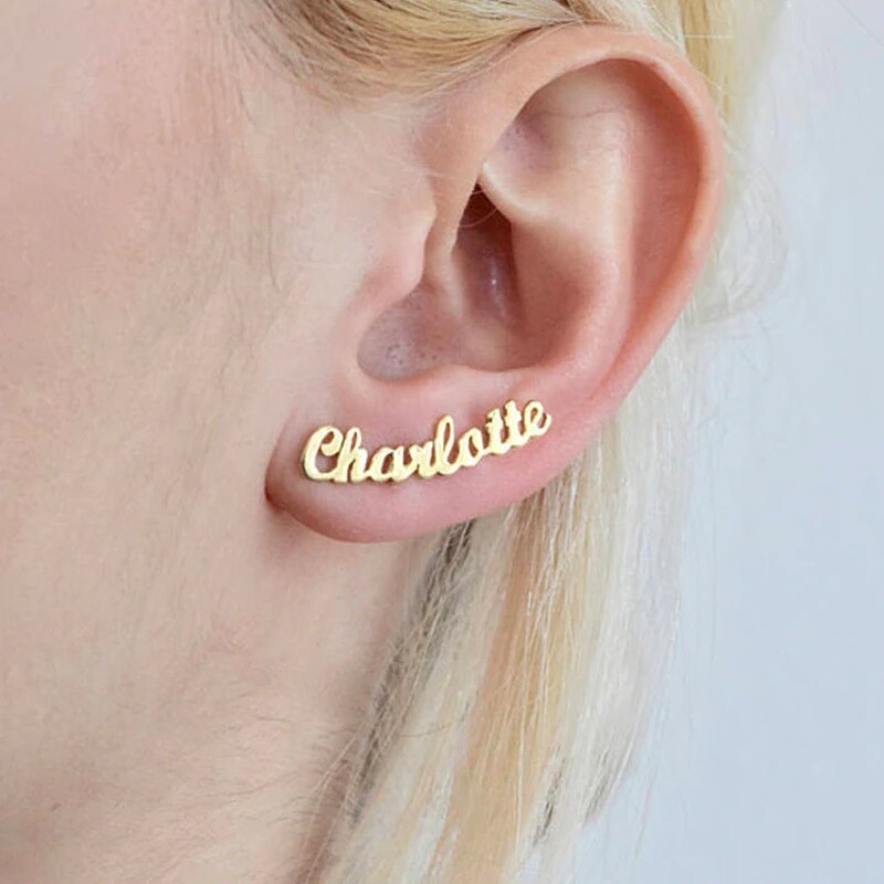 Custom Name Earrings for Women Stainless Steel Personalized Nameplate Jewelry
