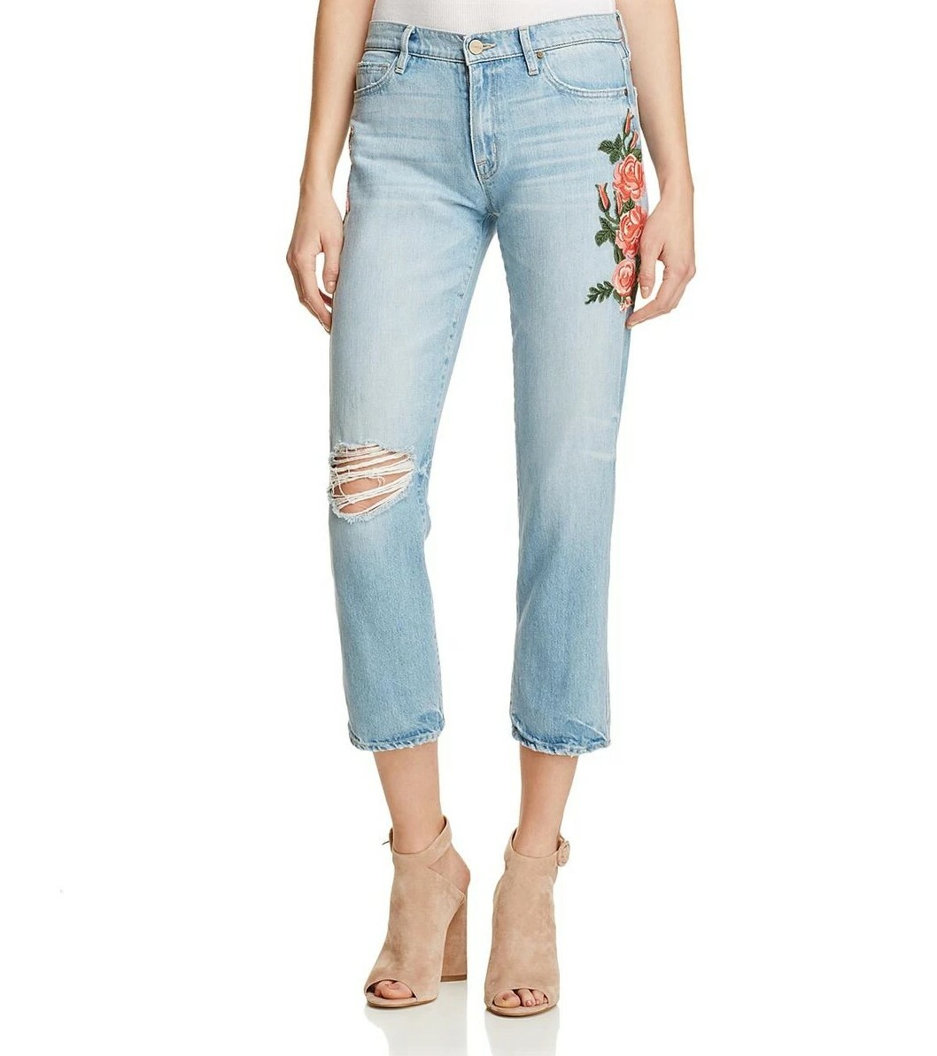 NWT Sanctuary Womens Embroidered Distressed Boyfriend Jeans - Size 28