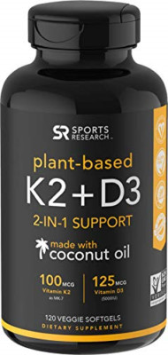 Vitamin D3 + K2 5000iu Plant-Based D3 + 100mcg Vitamin K2 as MK-7 - 120 Softgels