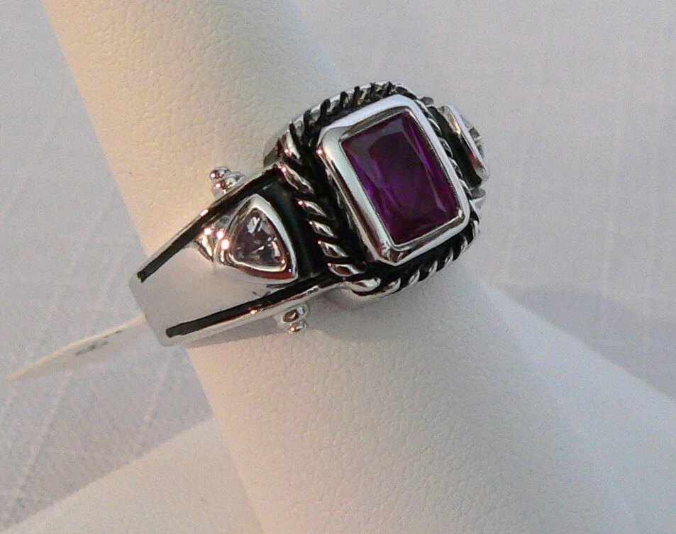 Anillo Park Lane "DEVON" púrpura y transparente genuino circonita cúbica ¡Bonito!  TALLA 7  Foto 2 de 4