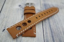 Grand Prix 22mm Tan Brown Leather Watch Strap Stainless Steel Buckle
