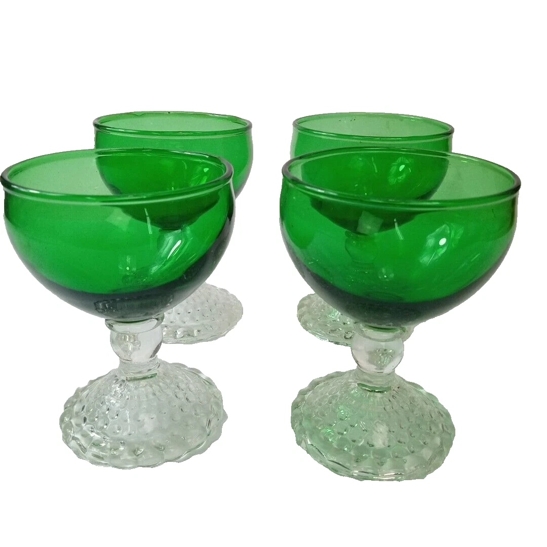 4 Anchor Hocking BUBBLE GREEN 3 3 8” COCKTAIL 3.5 Oz GOBLETS #E 334