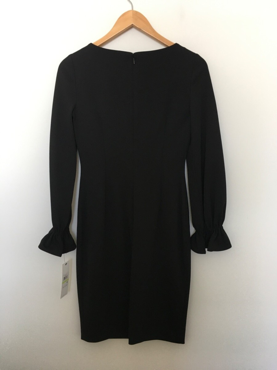 Calvin Klein Sz 4 Long Ruffle Cuff Sleeve Round Neck Scuba Crepe Sheath Dress | eBay Calvin Klein Sz 4 Long Ruffle Cuff Sleeve Round Neck Scuba Crepe Sheath Dress | eBay