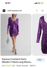 nwt EXPRESS VEGAS metallic v neck ruched dress s small