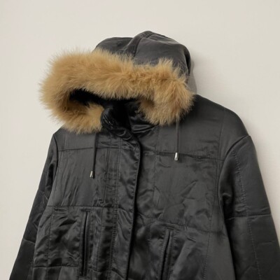 Maje Silk Fox Fur Hooded Parka Jacket Size 1 Dark Grey | eBay