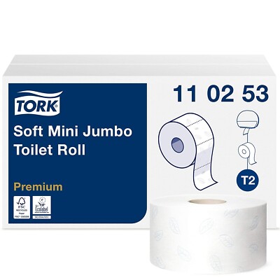 Tork 110253 extra weiches Mini Jumbo Toilettenpapier, Premium, Weiß, 2-lagig