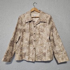 Chico  s Blazer Jacket Womens Size 2R US L Silk Gold Metalic Artsy Maximalist