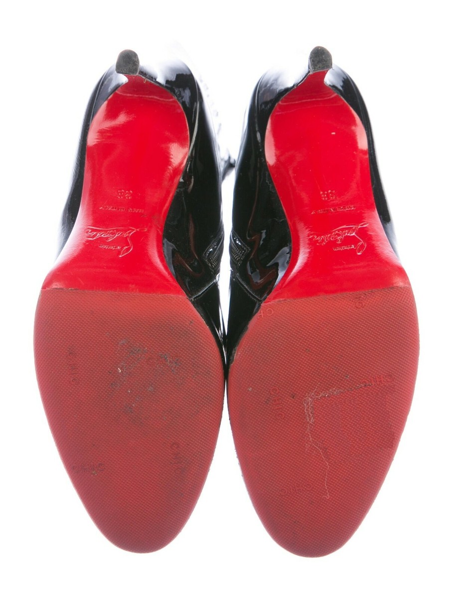 CHRISTIAN LOUBOUTIN Black Patent Leather Round-Toes Lace-Up Boots