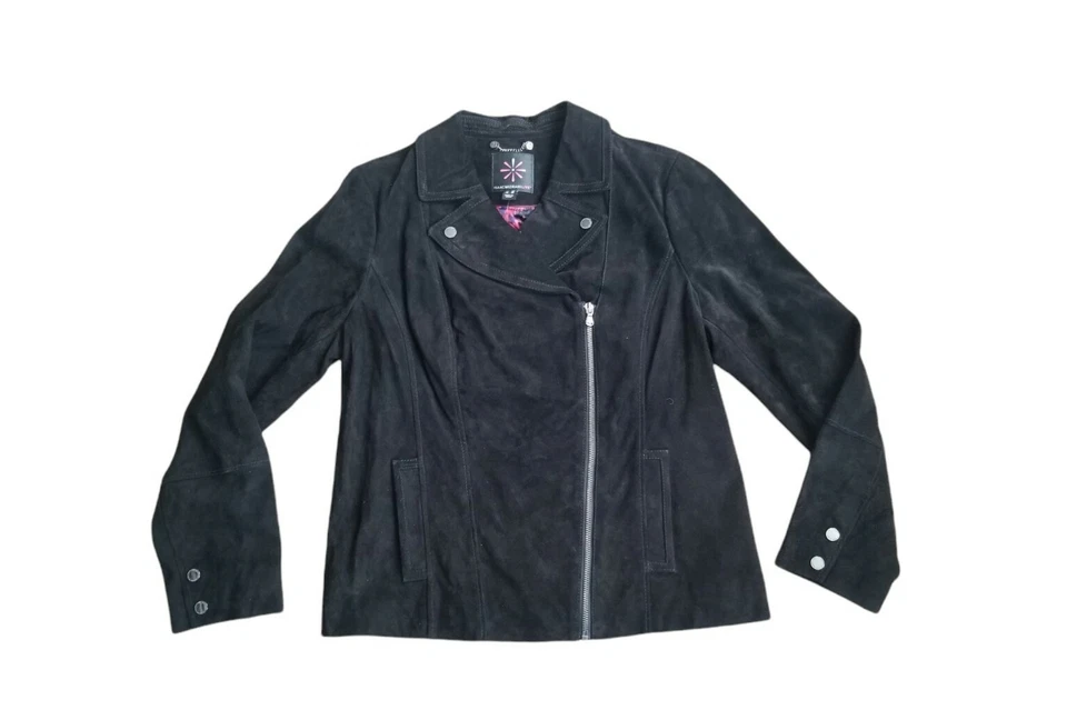 Isaac Mizrahi Live! Chaqueta de gamuza para moto talla 12 negra Foto 2 de 4