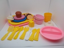 Vintage Fisher Price Play Fun With Food Serving Set Lot of 26 Pieces Plates Tray